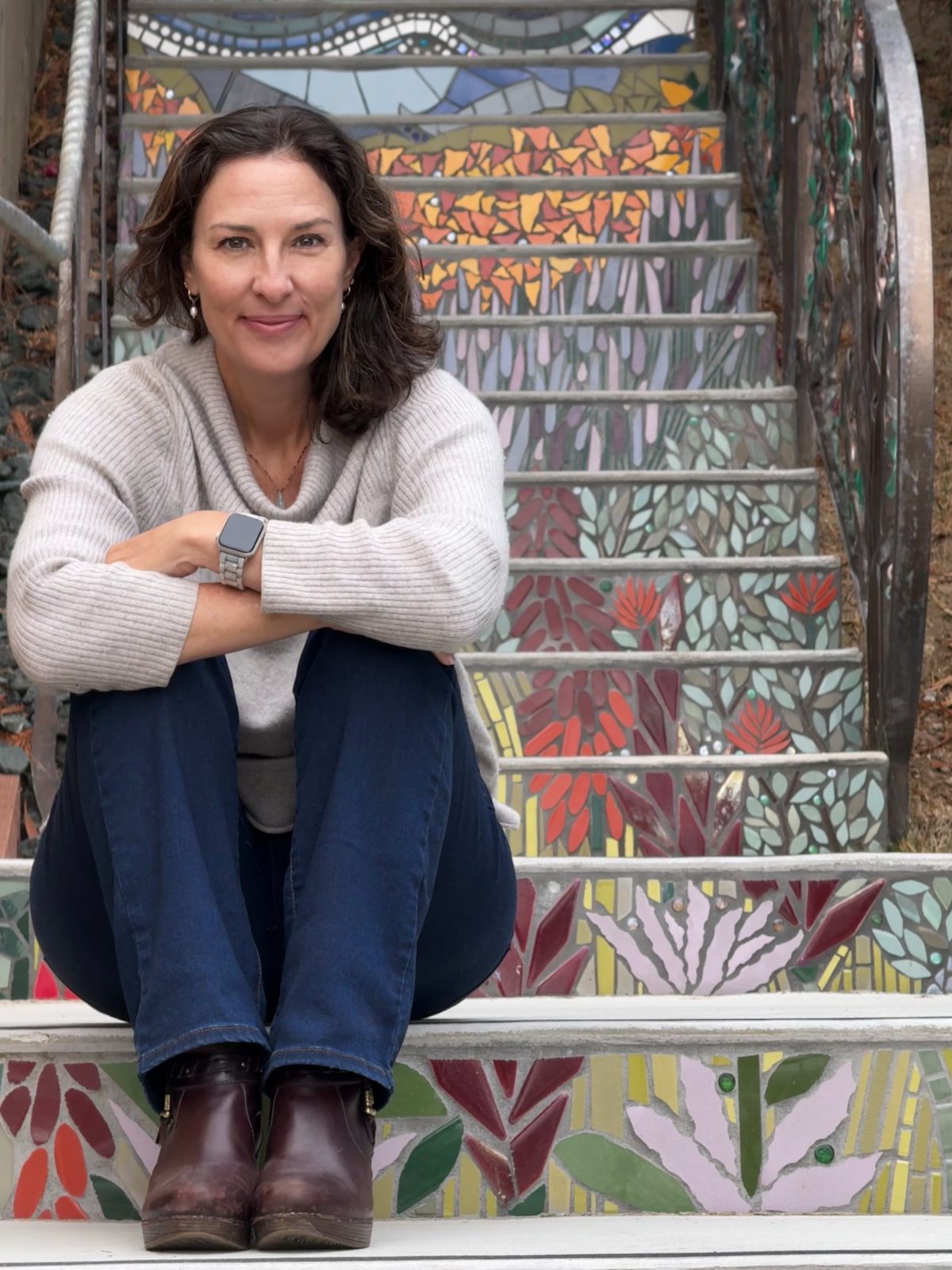 Julie Sims on the Brisbane mosaic stairs